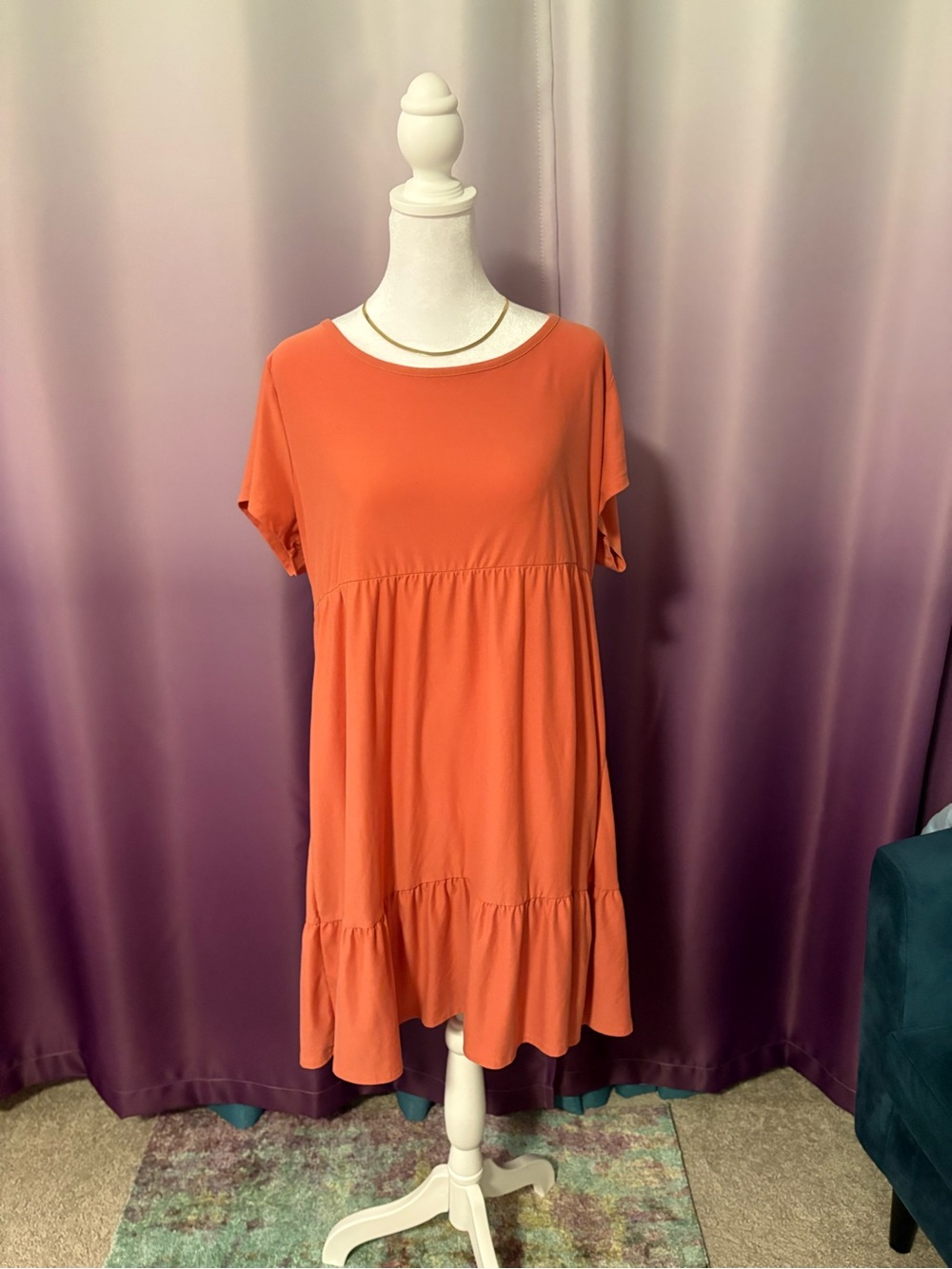 Planet Gold Plus Orange Short Sleeve Tiered Midi Dress 2XL